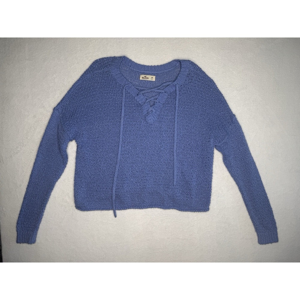 Hollister Knit Sweater Womens Sz M Blue V Neck Long Sleeve Pullover Jacket